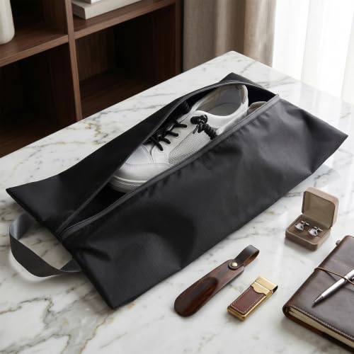 Golf Shoe Bag Men, Smell Proof Shoe Cleat Bag, Golf Travel Pouch, Water-Resistant Pouch For Cleats Sneakers, Packing Organizer For Suitcase, Gym, Spikes, Tennis, Baseball(Black, 1-Pack)
