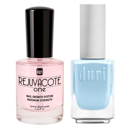 Duri Rejuvacote 1 Nail Growth System + 107S Cloud True Blue Nail Polish Bundle - Nail Strengthener & Pastel Baby Blue Glossy Color Duo, Healthy Manicure Set, 0.45 Fl Oz Each - color: Cloud True Blue + Rejuvacote 1 (Pack of 2)
