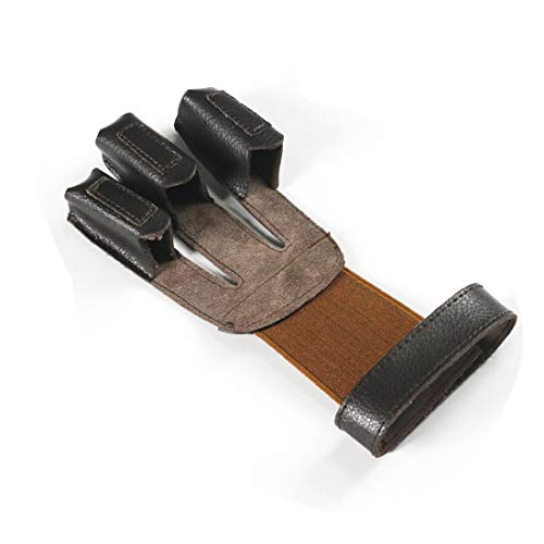 Linkboy Archery Gloves Hunting Shooting Three Finger ，Arm Guard 100% Pure Ox Leather Protection Archery Protective Gloves Brown - 1set
