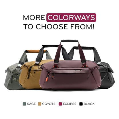 Peak Design Travel Duffel 35L, Eclipse, Weatherproof, Extra-Wide Zip, 4 External Pockets, Fits Packing & Camera Cubes, Ideal Weekend Bag, Versatile Duffel for Travel & Everyday Use - color: Eclipse, size: 35L