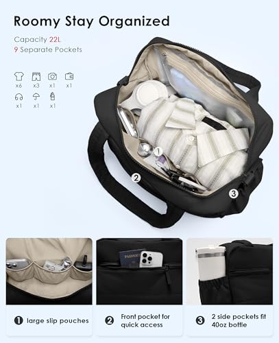 Gym Bag for Women, Travel Duffle Bags with Wet Pocket, Lightweight Carry on Bag Overnight Weekender Duffel Bag, Water Resistant (Black) - color: Black