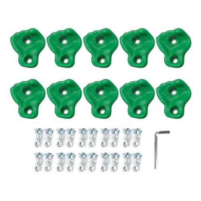10PCS Rock Climbing Holds, PE Ergonomic Design with Rock Texture for Indoor Outdoor Climbing Wall, Includes Screws and Wrench Tools - color: Green