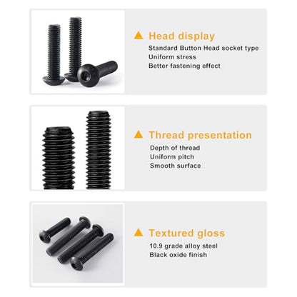 M5 x 10mm 20mm 30mm 40mm Button Head Socket Cap Screws Bolts and Nuts, 10.9 Grade Alloy Steel, Black Oxide Finish, Metric Allen Hex Drive, Fully Thread, Assortment Kit 80PCS - size: Button M5x10-40mm+Nuts