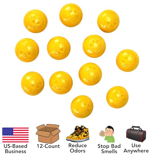 Iconikal 12-Pack Sneaker Shoes Backpack Deodorizer Spheres, Yellow, for Deodorizing Lockers Gym Gear Smelly Enclosed Places