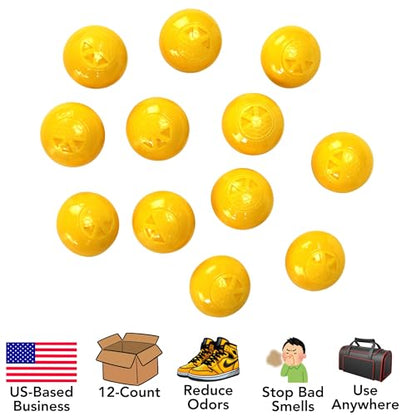 Iconikal 12-Pack Sneaker Shoes Backpack Deodorizer Spheres, Yellow, for Deodorizing Lockers Gym Gear Smelly Enclosed Places
