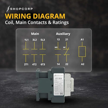 3 Pole Contactor 30 amp Normally Open, Auxiliary 1NO/1NC 110/120V Coil, Motor Load 32A, Lighting 40A, 50A - AC Contactor Bundle with Programmable Timer Relay and DIN Rail 35 x 150 mm - style: 3 Poles Contactor + Timer