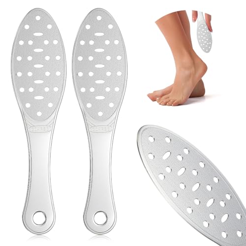 2 Pcs Stainless Steel Foot Scraper Metal Foot File Double Sided File Callus Remover Professional Feet Rasp Scrubber for Wet or Dry Skin Easy to Clean Pedicure Tool Heel (Fresh Style) - size: Fresh Style