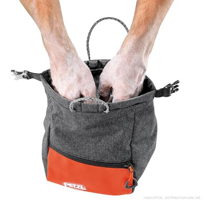 Petzl SAKAB Rock Climbing Chalk Bag | Large, Roll-Top Bouldering Chalk Bucket - color: Grey