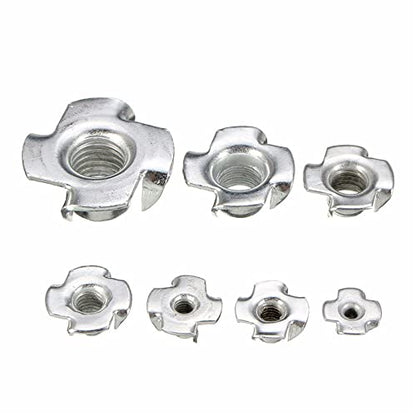120 Pcs M3 M4 M5 M6 M8 Zinc Plated Carbon Steel T-Nuts Four Claws Nut Assortment Kit for Wood, Rock Climbing Holds, Cabinetry, Furniture