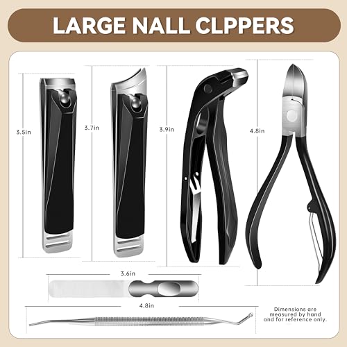 Toenail Clippers for Adults – 6-in-1 Thick & Ingrown Toenail Clippers Set, Large Straight & Slanted Nail Clippers, Heavy Duty Wide Jaw Nail Cutter with Long Handle for Men and Women