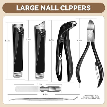 Toenail Clippers for Adults – 6-in-1 Thick & Ingrown Toenail Clippers Set, Large Straight & Slanted Nail Clippers, Heavy Duty Wide Jaw Nail Cutter with Long Handle for Men and Women