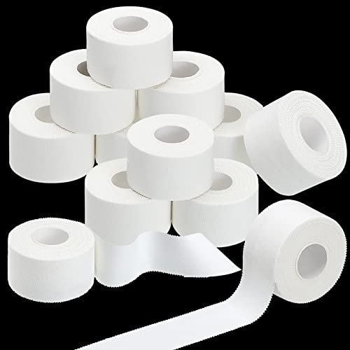 Hoolerry 12 Rolls 130 Yard 1.5 Inch Athletic Sports Tape White Pre Wrap Very Strong Easy Tear No Sticky Residue Tape for Fingers Ankles Wrist Injury Wrap, Bat Climbing Football Baseball Hockey Soccer - color: White, size: 1.5 In
