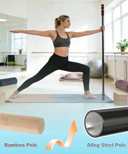 Queension 5ft Adjustable Yoga Stick with Non-Slip Foam Sleeveds for Balance | Made of Sturdy Alloy Steel, Stretching & Mobility Stick, Exercise Fitness Pole for Balance & Pilates - color: Black