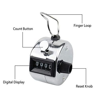 Foraineam 6 Pack Metal Hand Tally Counter Digital Lap Counter Clicker Handheld Mechanical Number Click Counters for Knitting, Coaching, Fishing, Golf, Lap, Baseball, Row Sport