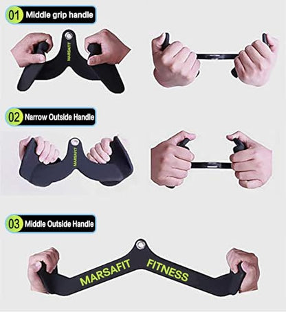 MARSAFIT Home Gym Fitness Rowing T-bar V-bar Pulley Cable Machine Attachment, Bicep Curl Tricep LAT pulldown Bar Back Strength Training Handle Grips LAT Pull Down Bar for Seat Row Workout - style: BTBAR 1909