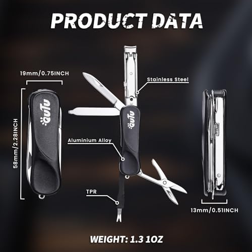 OUTU Keychain Nail Clippers Multitool, 7 in 1 EDC Utility Tool with Nail Clipper, Scissors, Gifts for Him Men Husband Dad Boyfriend (Black) - size: Black