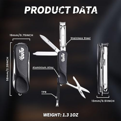 OUTU Keychain Nail Clippers Multitool, 7 in 1 EDC Utility Tool with Nail Clipper, Scissors, Gifts for Him Men Husband Dad Boyfriend (Black) - size: Black