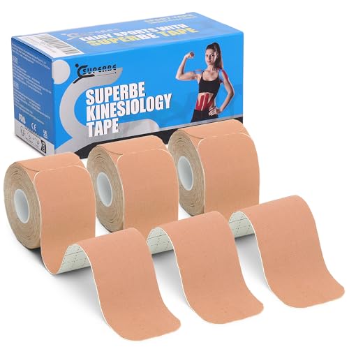 SUPERBE K Athletic Tape, Kinesiology Tape Precut - Premium Kinesthetic Tape for Muscles Knee Shoulder Elbow, 2 Inch x 16.5 feet (3 Rolls Pack) - color: Beige