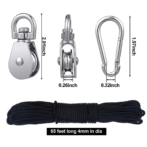 Shappy Pulley Block System Set, M20 Pulley Wheel Stainless Steel with 66ft Nylon Rope and Hooks, Swivel Lifting Wire Rope Cable Roller for Lifting Hanging(42 Pcs)