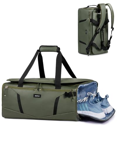 ECOHUB 40L Gym Bag for Women Men Water Resistant Sports Duffle Bag with Shoe Compartment & Wet Pocket, Travel Weekender Camping Backpack - color: Army Green