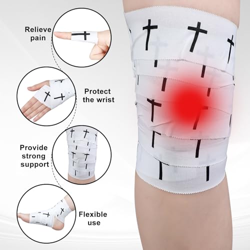 MiniInflat 2 Pcs Christian Cross Athletic Tape Sports Tape 2in x 23ft Religion Jesus Wrist Wrap for Soccer Football Baseball, Gift for Graduation Teacher Nurses Week Pentecost(White,Crosses) - color: White, style: Cross