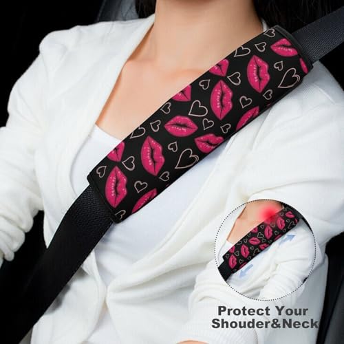 2 Piece Soft Padded Car Seat Belt Pad for Elderly Support, Stroller Pushchair High Chair, Pink Lips Kisses Shoulder Harness Cover, Shock Absorption - color: Pattern 632