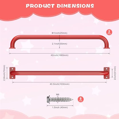 SELEWARE 42" Red Playground Ladder Handle Metal Playset Handles Grab Bars | 500LB 2Pcs Heavy Duty Steel Kids Playground Handles for Indoor/Outdoor Ladder Handrail Swing Set Treehouse Rock Climbing Wall - color: D: 42"-2 Pcs-red