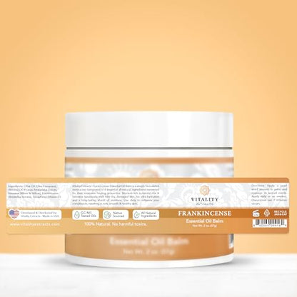 Vitality Extracts Frankincense Essential Oil Balm (2oz) – Boswellia Serrata, Beeswax & Vitamin E, Deep Moisturizing Skin Balm for Dry, Cracked Skin, Soothing & Nourishing for All Skin Types