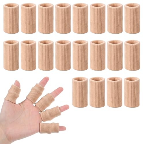 TIESOME 20 Pcs Finger Sleeves for Arthritis, Skin Tone | Elastic Finger Compression Sleeves Thumb Splint Support, Breathable Pain Relief Protector for Tendon, Joint and Arthritis