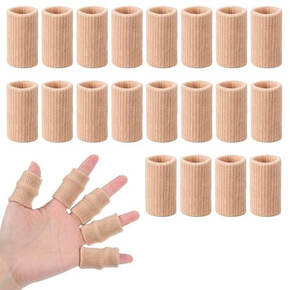 TIESOME 20 Pcs Finger Sleeves for Arthritis, Skin Tone | Elastic Finger Compression Sleeves Thumb Splint Support, Breathable Pain Relief Protector for Tendon, Joint and Arthritis