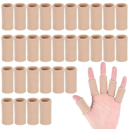 30 Pcs Finger Sleeves for Arthritis, Breathable Pain, Sports Aid | Elastic Finger Compression Sleeves Thumb Splint Support, Relief Protector, for Tendon, Joint and Arthritis, Skin Tone