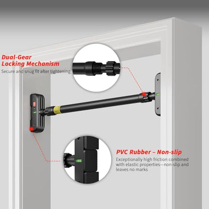 Pull Up Bar for Doorway, Door Frame Chin Up Bar No Screws, 440lbs Capacity | Adjustable 72-95 cm (28.3"-37.4") Chin Up Bar, Dual Gear Lock, Level Meter, Anti-Slip PVC Pads for Home Gym Strength Training
