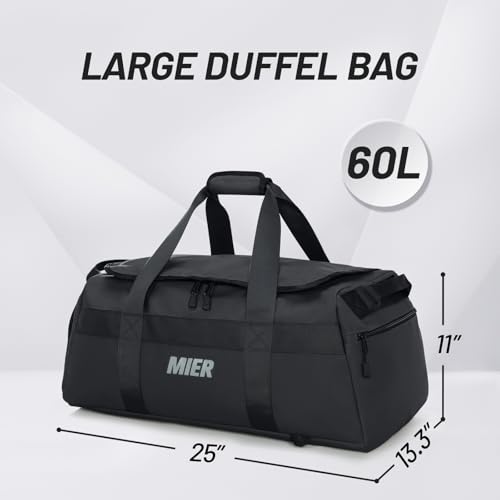 MIER Men's 60L Gym Duffle Bag Large Weekender Travel Duffel Backpack, Black | Spacious Shoe Compartment; Convertible Duffel with Back Pack Straps; Heavy-Duty & Water-Resistant; Traveling Overnight Gear - color: Black