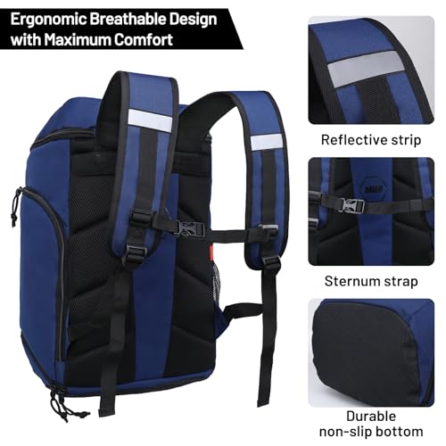 MIER Men's Gym Backpack Lightweight Sports Bag with Shoe Compartment | 35L Capacity Back Pack, Multi-Pockets, Separate Compartment, Wet Pocket, Water Resistant, For Training, Workout & Travel - color: Blue