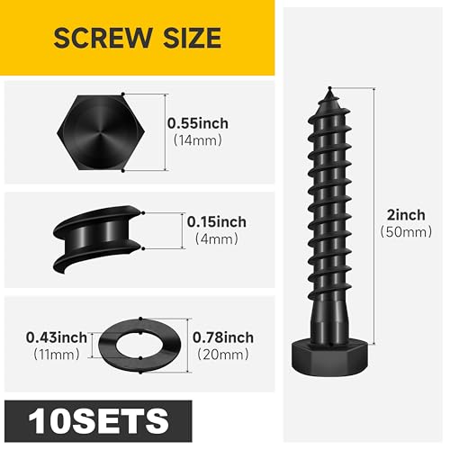 Mywish (10Sets) 3/8" x 2" Hex Head Lag Bolts & 50Pcs 3/8-16 Nut, T Nuts 3/8, 4-Jaw Tee Nuts for Bolts and Stem Caster Wheels, Wood Working Hardware Nut, Rock Climbing Holds & Furniture, Heavy Duty La
