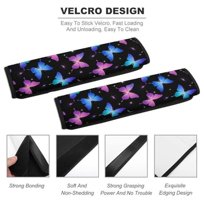 2PCS Soft Padded Car Seat Straps Shoulder Pads for Adult Use, Most Cars, Butterfly Blue Black Shoulder Protector, Shock Absorption - color: Pattern 882
