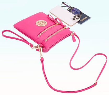 Solene Small Multi Zipper Pockets Crossbody Bag with Detachable Wristlet - color: Fuchsia