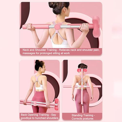Back Stretcher Yoga Stick Upper Body Alignment Stretching Bar | Exercise Cross Stick for Home Apartment Bodybuilding Fitness Workout After Sports - color: Pinkk