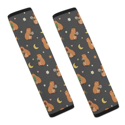 2PCS Capybara Moon Floral Black Car Seat Belt Pad Universal Soft and Comfortable Harness Pads Strap for Kids, Car Seats Pushchair Strollers High Chair Pushchair - color: Pattern 25