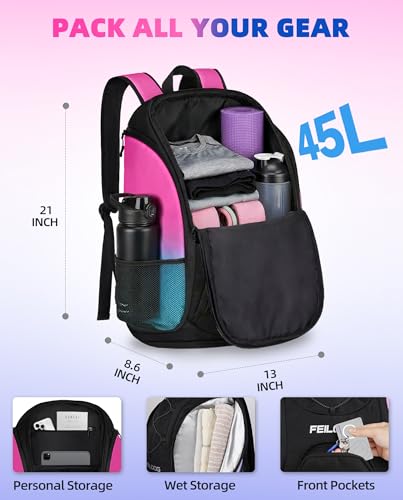 Gym Backpack for Women with Shoe Compartment, 45L Sports Backpack | Large Capacity, Dry& Wet Pocket, Water-Resistant, Breathable Material, Ball Bag for Outdoor Gym Workout, Lightweight