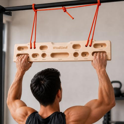 WodGod Radiata Pine Hangboard Non-Slip Portable Wood Climbing Fingerboard, 8 Grip Positions Portable Wall Mount & Hanging Finger Strength Trainer for Rock Climbing, All Skill Levels