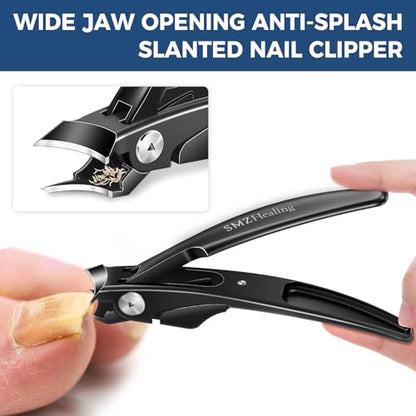 Slanted Toenail Clippers, Wide Opening Ingrown Nail Clippers for Men | Toenail Clippers for Seniors Thick Toenails, Long Handle Toe Nail Clippers with Catcher - color: Black 2pcs