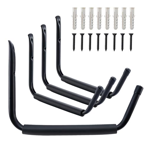 HOME MASTER HARDWARE Heavy Duty 11" Jumbo Garage Wall Hooks 4 Pack – 45 LB Kayak Storage Rack, Wall Mount for Canoe, Bicycle, Ladder & Large Gear - size: 15 in