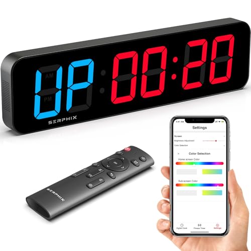 15.2" Gym Timer, Large Digital Gym Clock Wall with App & Remote Control, Customizable LED Colors, Count Down & Up, Stopwatch, Digital Timer for Fitness Classroom Home Garage Outdoor