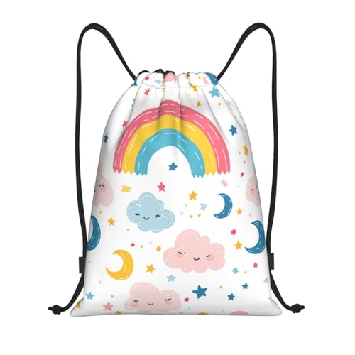 Drawstring Sports Backpacks - Lightweight Swim Gym Bags for Women Men String Sackpack for Beach Travel Yoga(Small, Rainbow Clouds) - color: Rainbow Clouds, size: Small