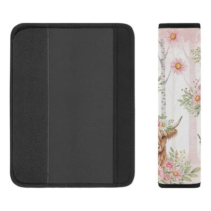 2PCS Pink Cattle Daisy Highland Cow Seat Belt Cover Breathable Automotive Seat Belt Protector for Adult Use, Most Cars, Pressure Relief - color: Pattern 896