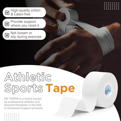 OK TAPE 4 Rolls White Athletic Tape, Sports Tape, Very Strong Easy Tear Wrist Ankle Tape, No Sticky Residue | Athletes, Medical, Athletic Trainers- 1.5inch x 15yards - color: White-4 Rolls, size: 15 yards