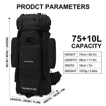 IX INOXTO 85L Lightweight Internal Frame Hiking Backpack for Men Women, Waterproof Travel Camping Backpack with Rain Cover (Black) - color: Black