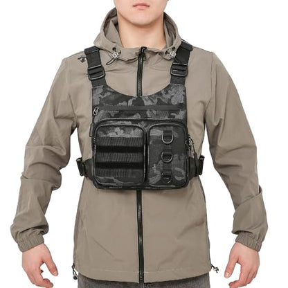 Criuage Outdoor Chest Bag for Men, Lightweight Adjustable Running Vest, Water Resistant EDC Chest Pack with Water Bottle Pocket, Breathable Back Pad for Hiking Cycling Fishing Travel (Camo) - color: Camo