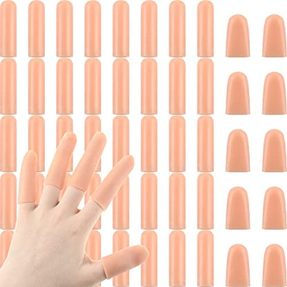 Nuanchu 50 Pcs Gel Finger Cots Silicone Finger Protectors Support Gel Cover Sleeves Gloves Caps, 40 Pieces Long, 10 Pieces Short(Beige)